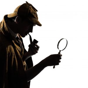 sherlock holmes silhouette in studio on white background